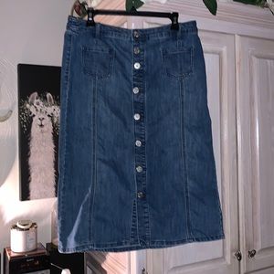 Christopher and Banks Button Up Midi Jean Skirt
